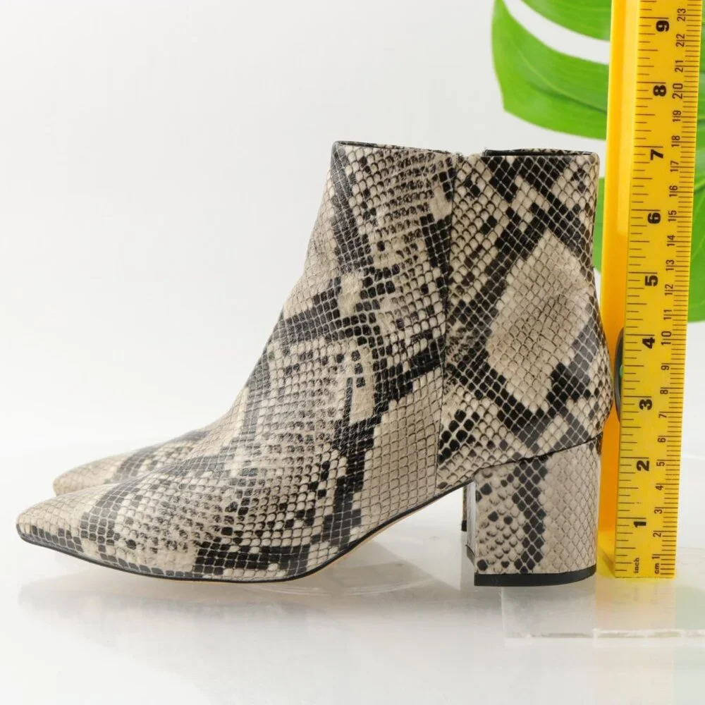 Marc Fisher Womens Jellys Boots Size 6.5 Gray Black Snakeskin Block Heel Pointed